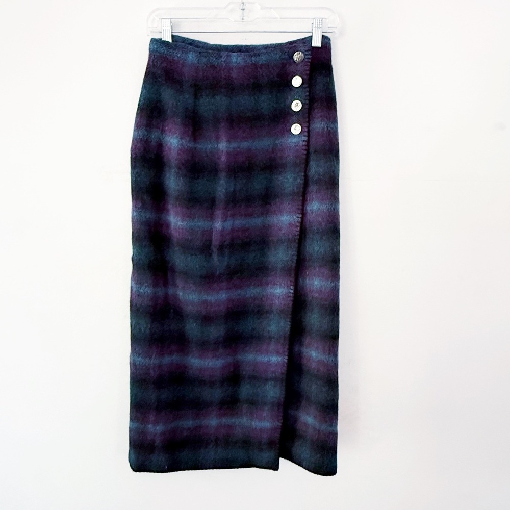 Vintage Skirt Women Small Mohair Wool Plaid Wrap Grunge 90s Boho Dark Academia